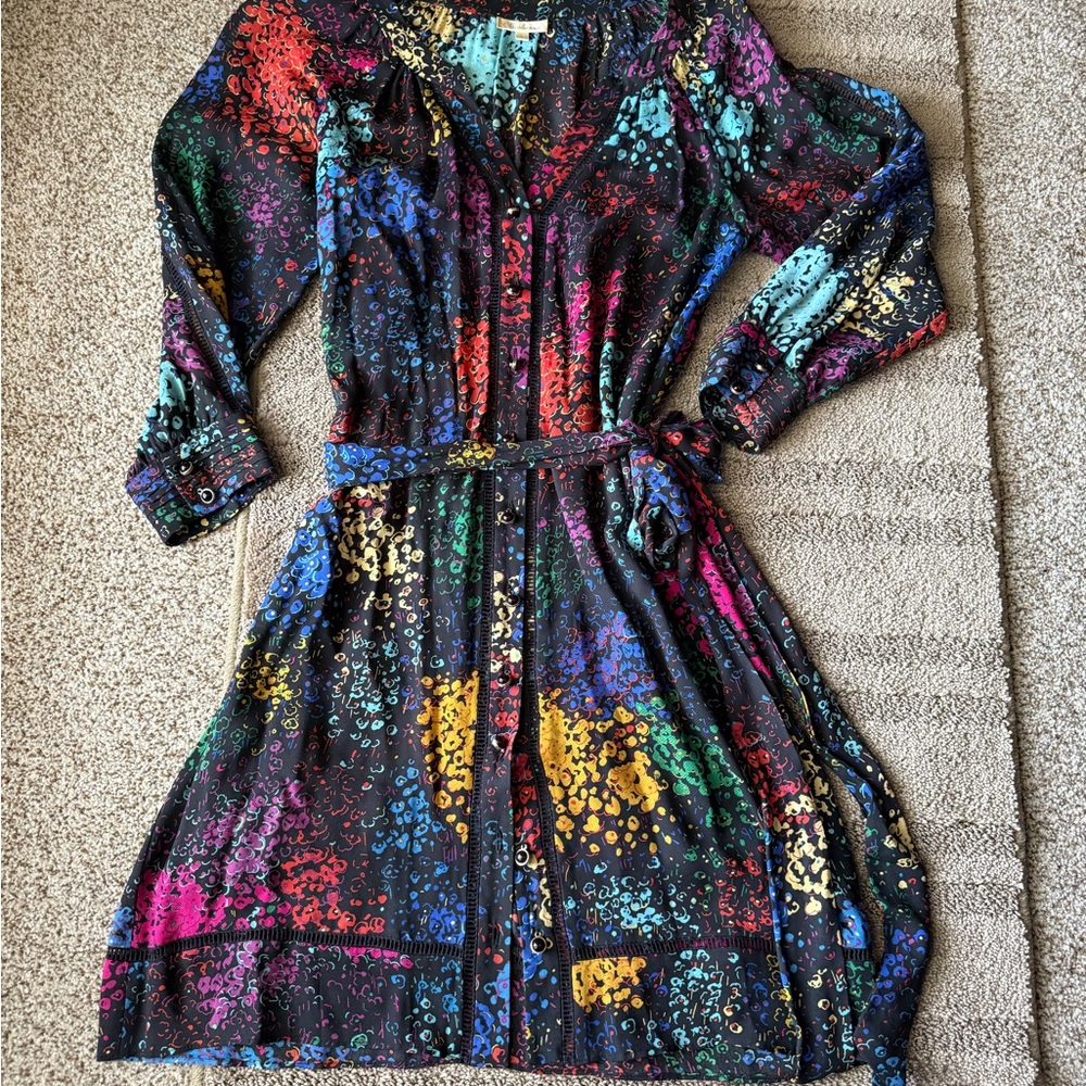 Shashonna Black Multicolor Button-Front Belted Dr… - image 1